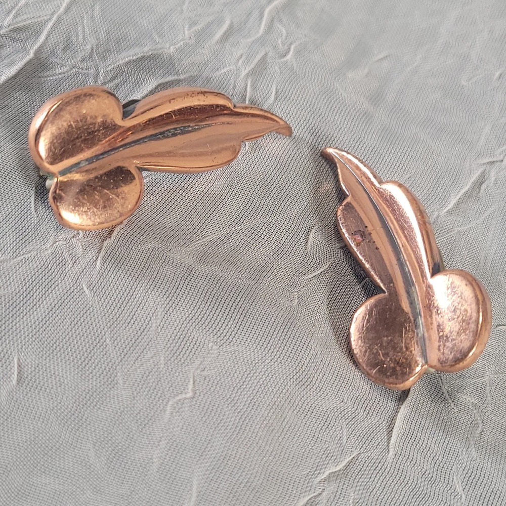 Renoir Flame Clip On Earrings Copper Vintage Mid Century Modernest Signed